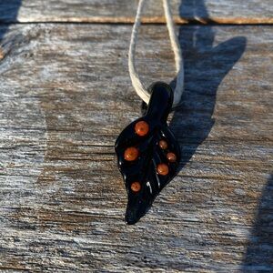 Black and Orange Leaf Pendant Necklace